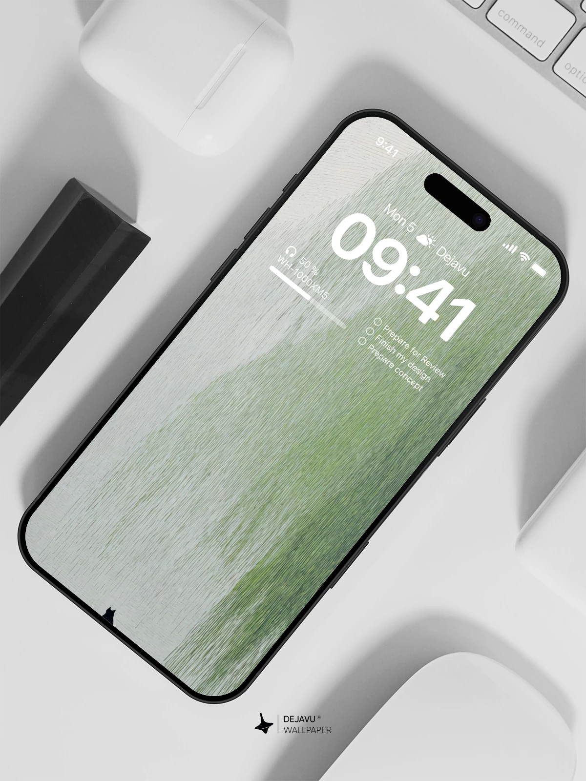 Solitude in the Rain: Minimalist Green Willow Wallpaper 8K