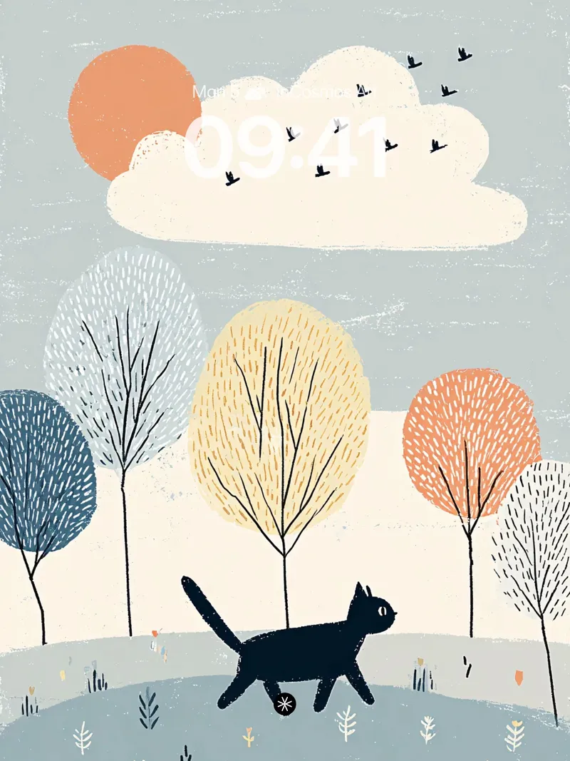 Serene Forest Cat Silhouette Wallpaper