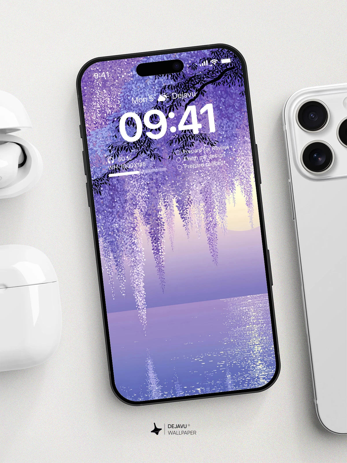 Wisteria Moonlit Reflections 8K Wallpaper for iPhone & Android