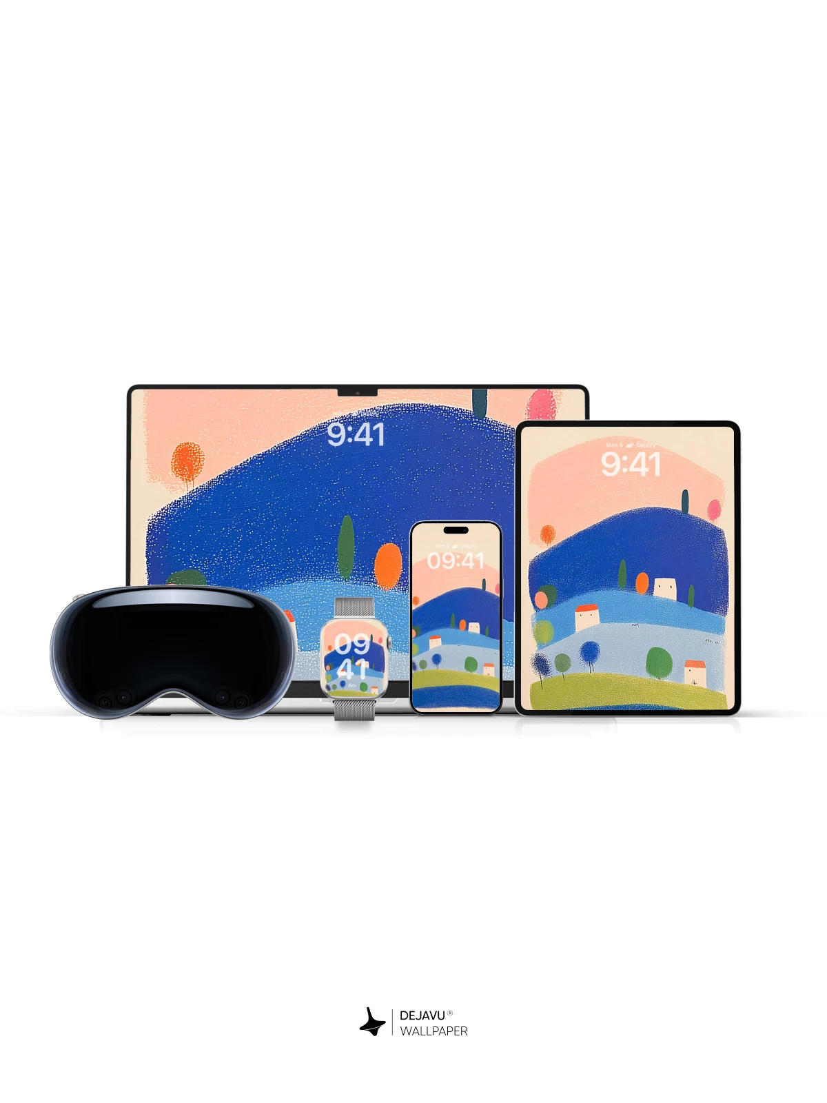 Soft Pastel Hillside Village Wallpaper 8K