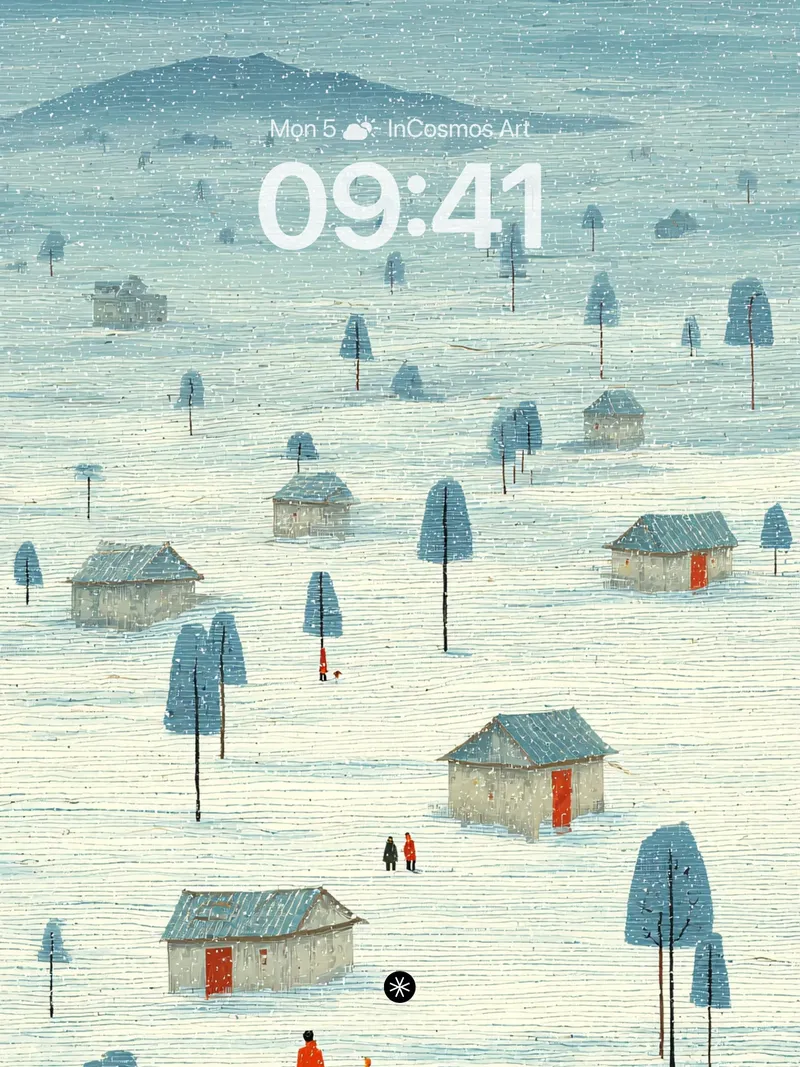 Serene Snowfall Village Winter Wallpaper
