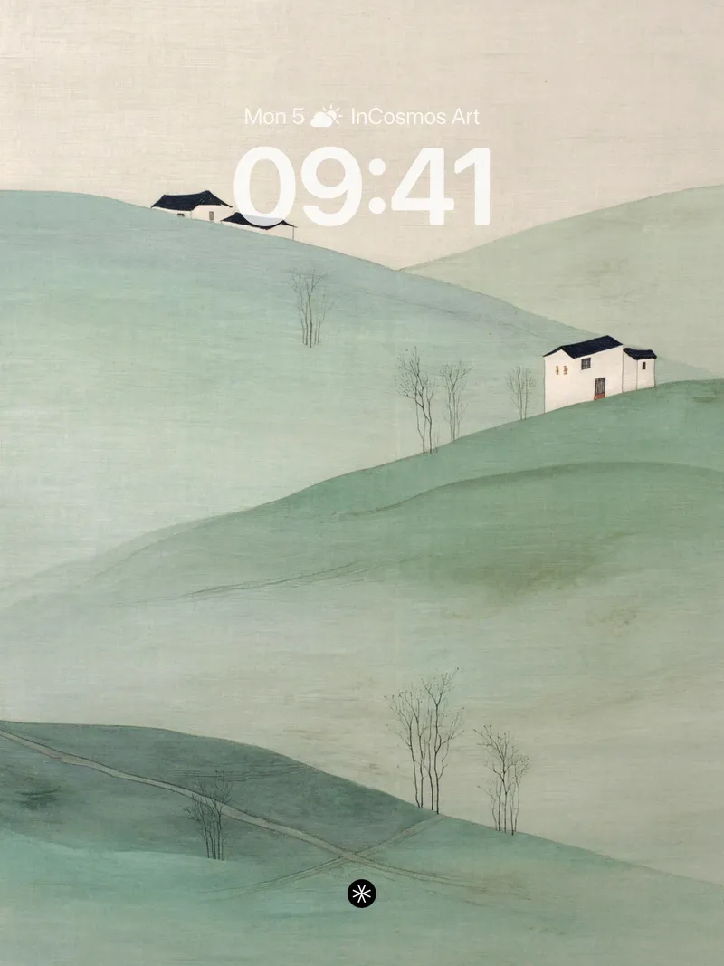 Serene Hillside Wallpaper in Misty Jade Tones