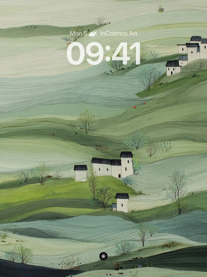 Serene Hillside Wallpaper with Layered Greens