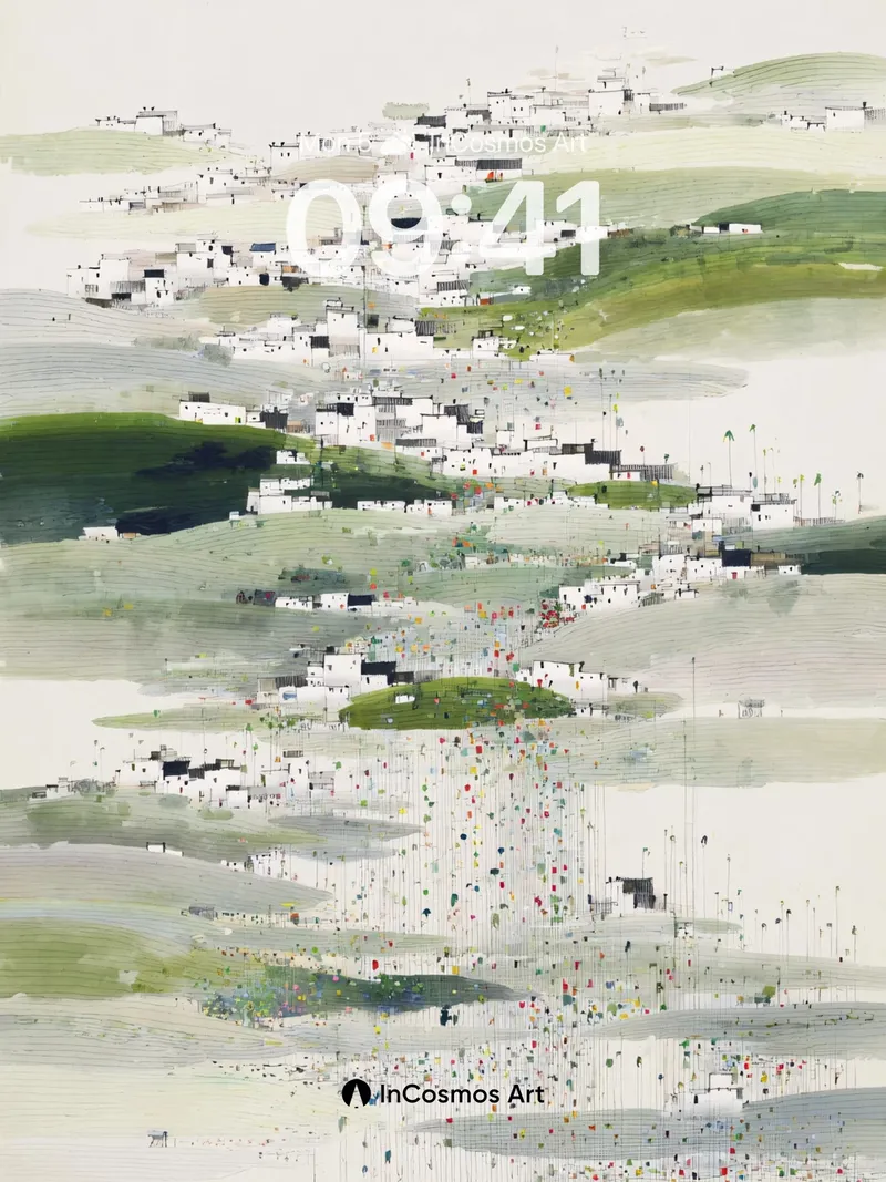 Serene Village Landscape Wallpaper with Subtle Details