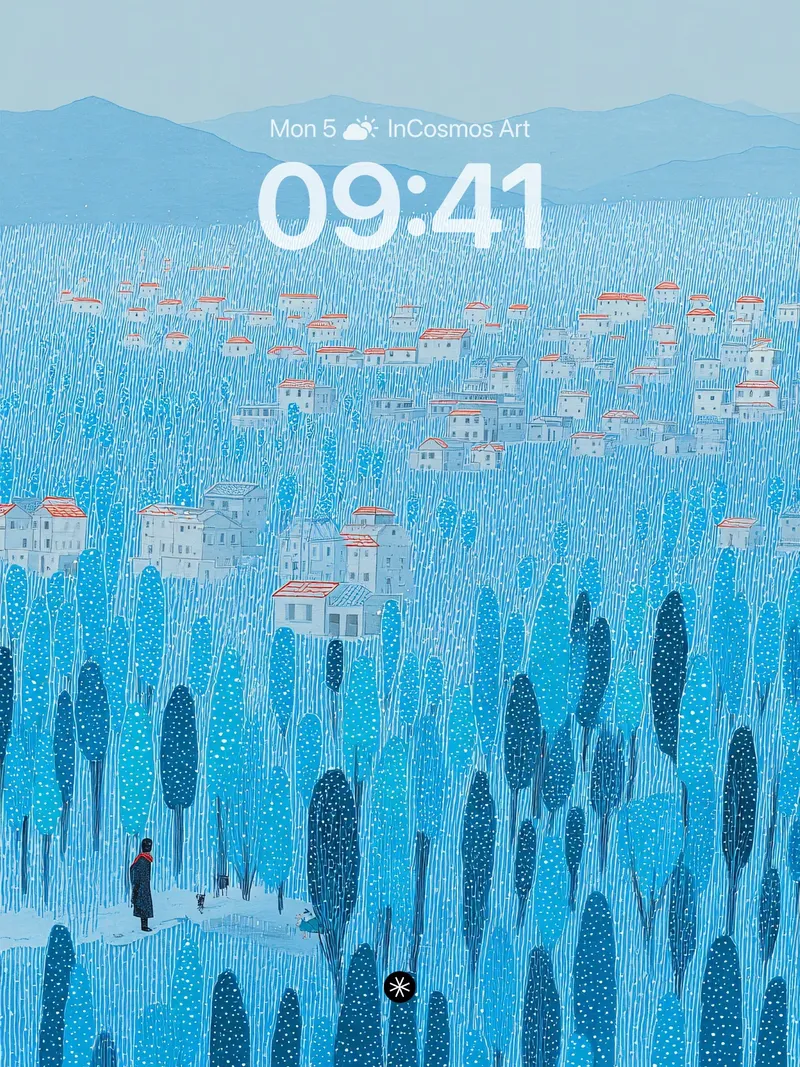 Serene Blue Village Winter Wallpaper