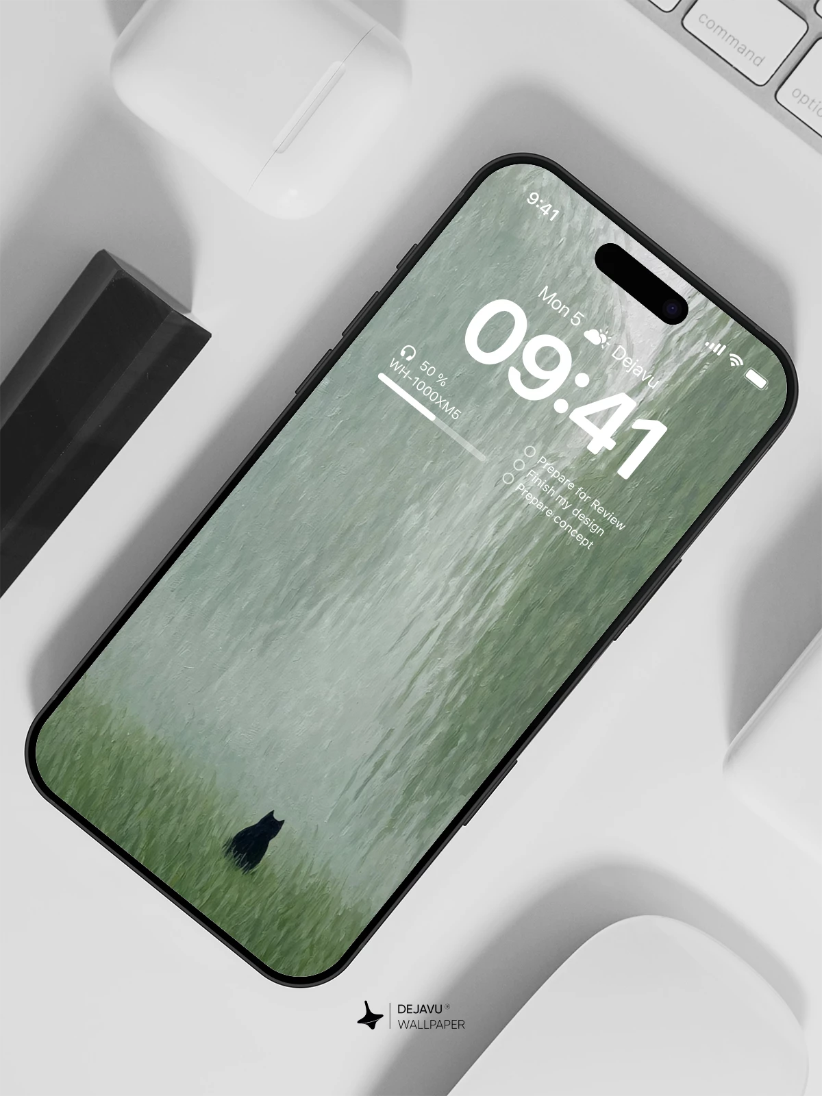 Black Cat in Willow Mist 8K Wallpaper for iPhone & Android
