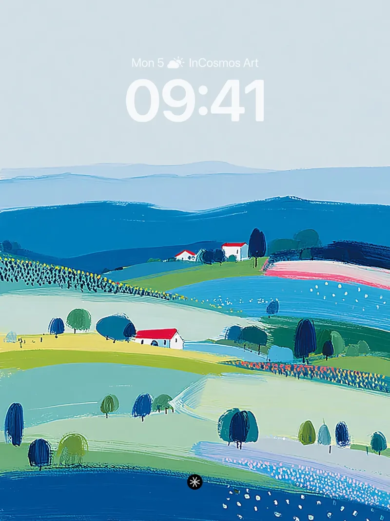 Tranquil Geometric Fields Wallpaper with Pastel Hills