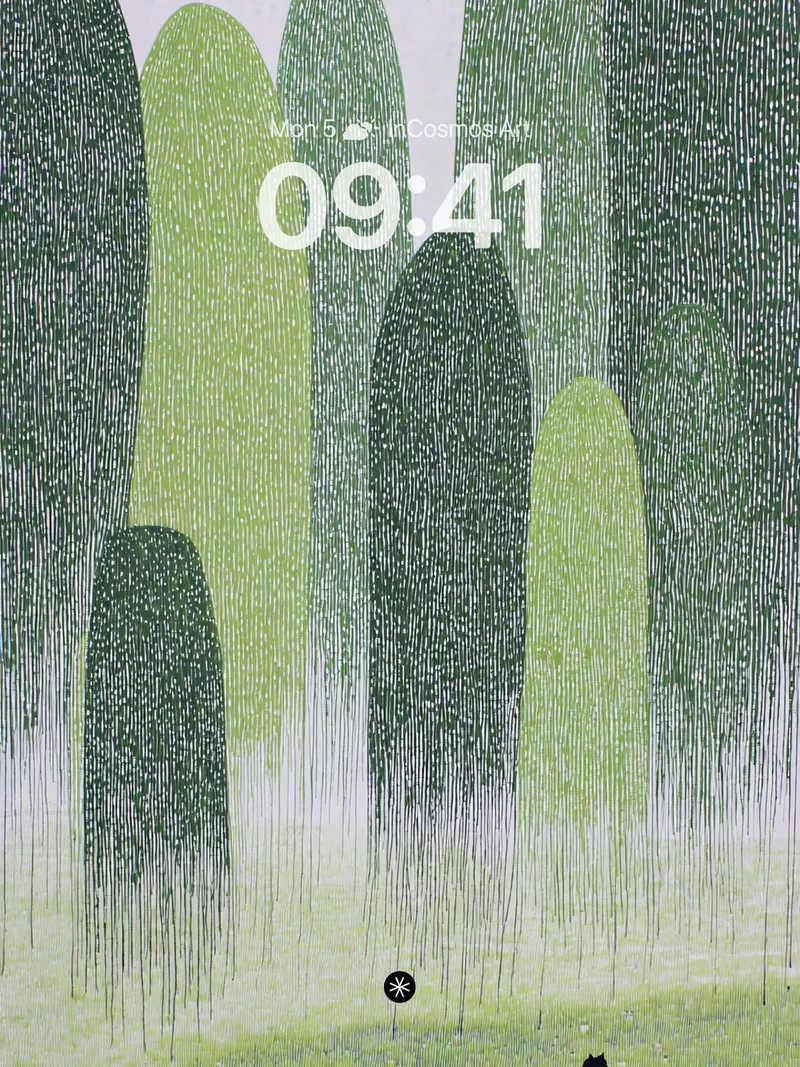 Serene Forest Rainfall Wallpaper with Solitary Cat