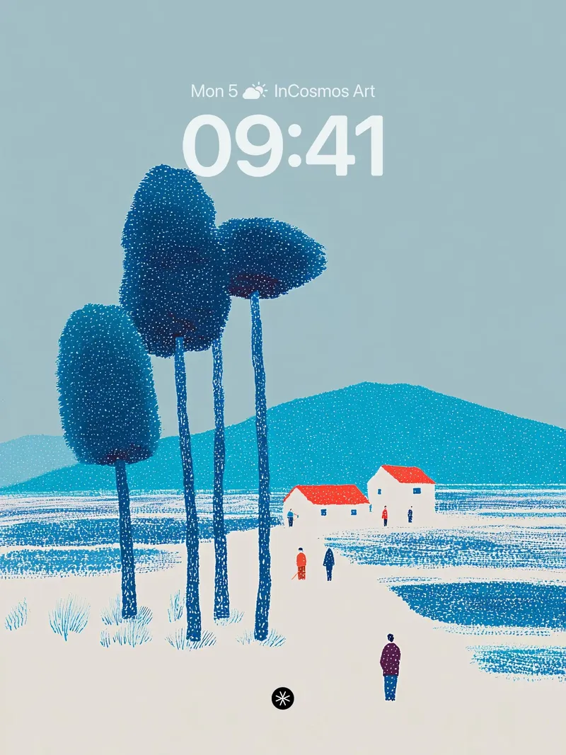 Serene Winter Landscape Wallpaper with Minimalist Trees