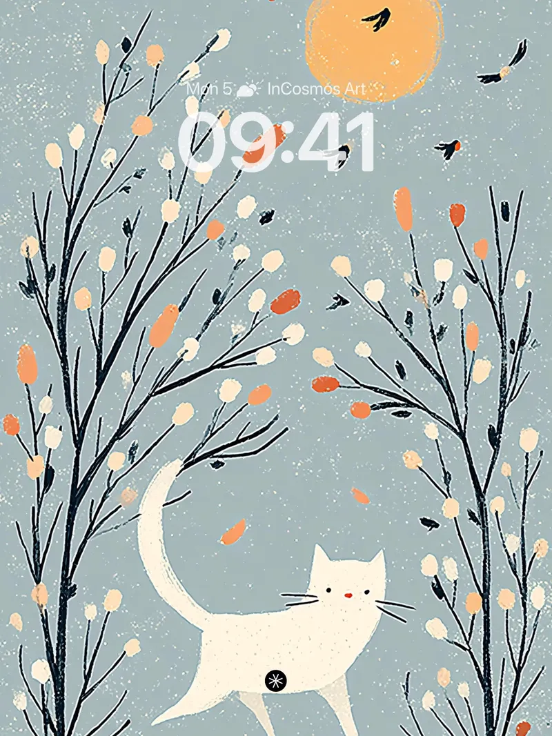 Whimsical Feline Forest Wallpaper with Celestial Glow