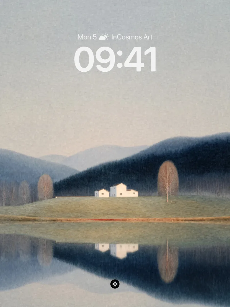 Serene Lake Reflection Wallpaper with Misty Hills