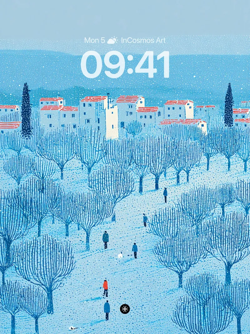 Serene Winter Village Wallpaper Background