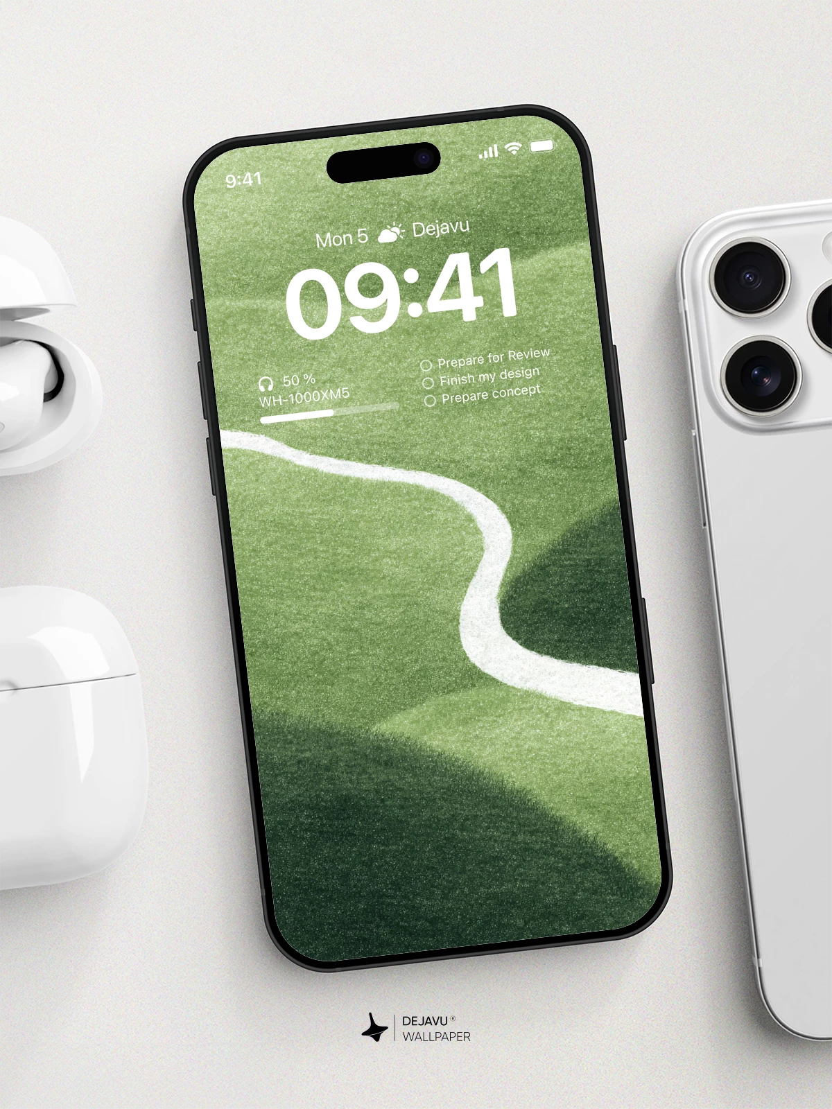 Winding White Path on Green Hills 8K Wallpaper