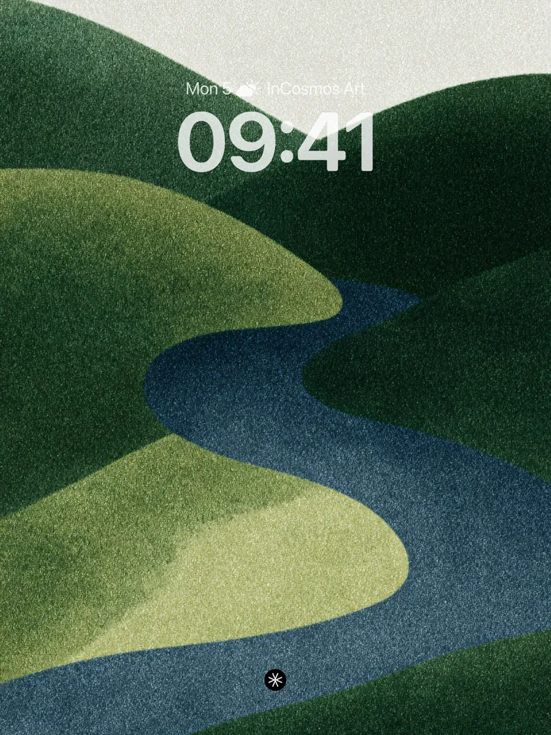 Serene River Bend Wallpaper with Textured Hills