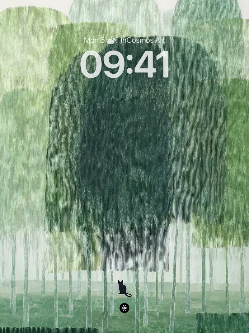 Quiet Mist Forest Wallpaper with Solitary Cat