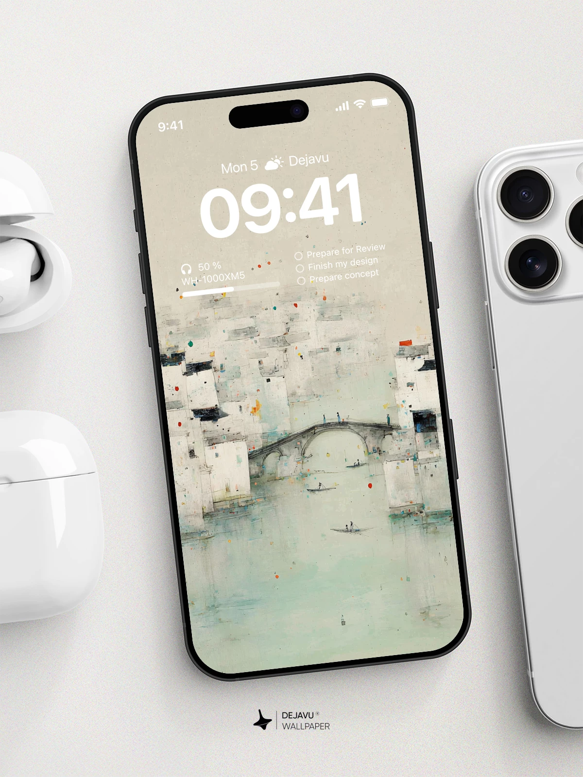 Wu Guanzhong Style Water Town Wallpaper 8K