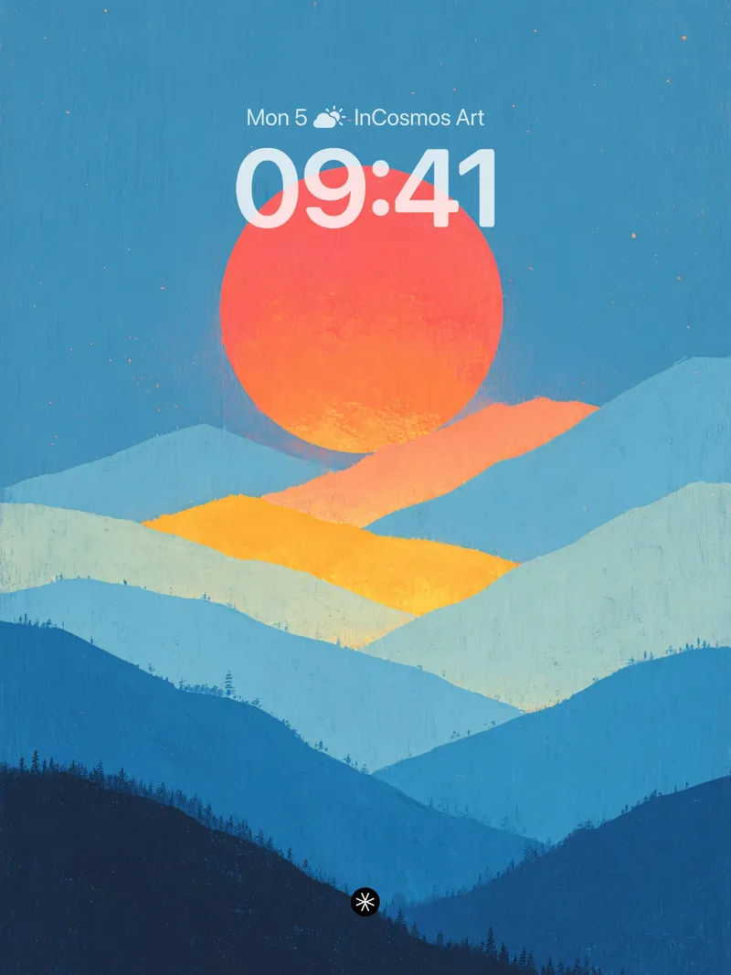 Serenity Gradient Mountain Wallpaper with Amber Sun