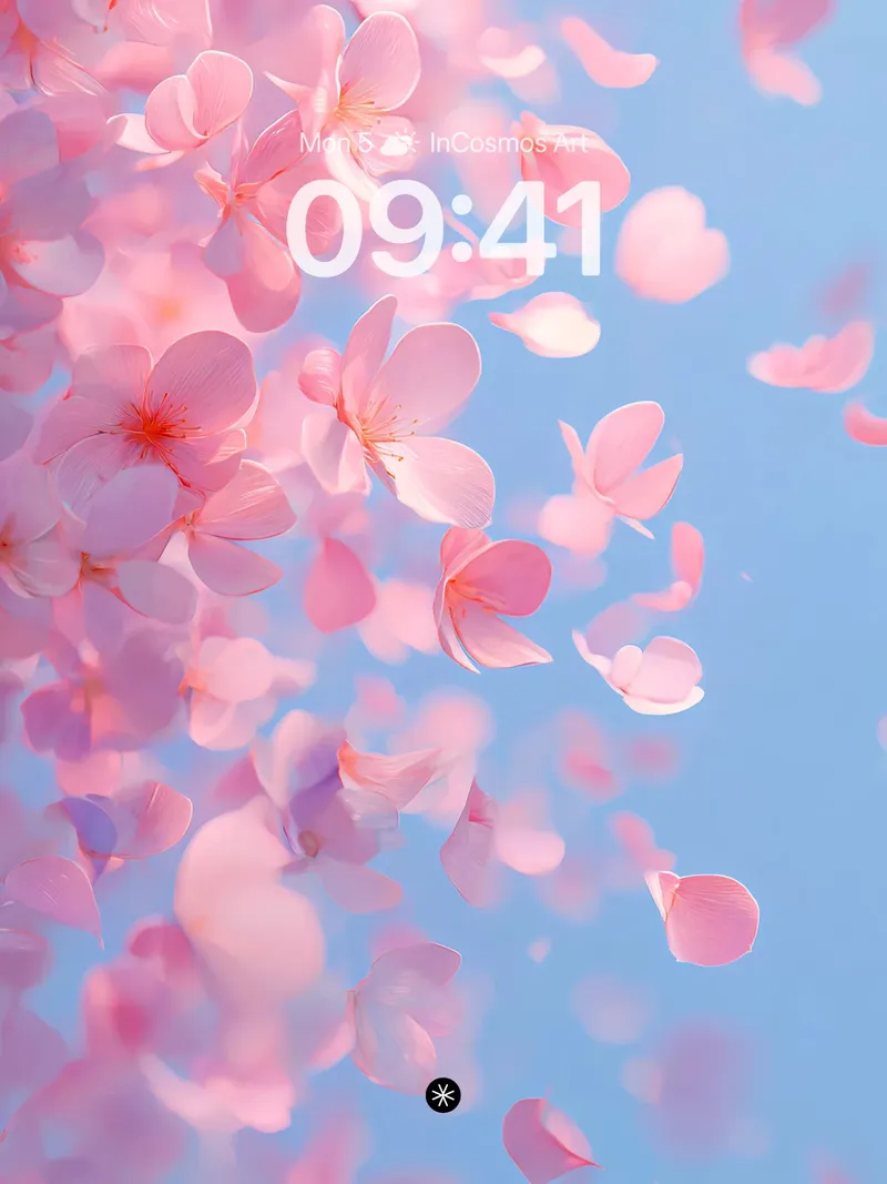 Soft Pink Petal Drift Wallpaper in Sky Blue