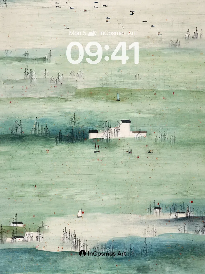 Serene Jade Mist Wallpaper with Floating Islands