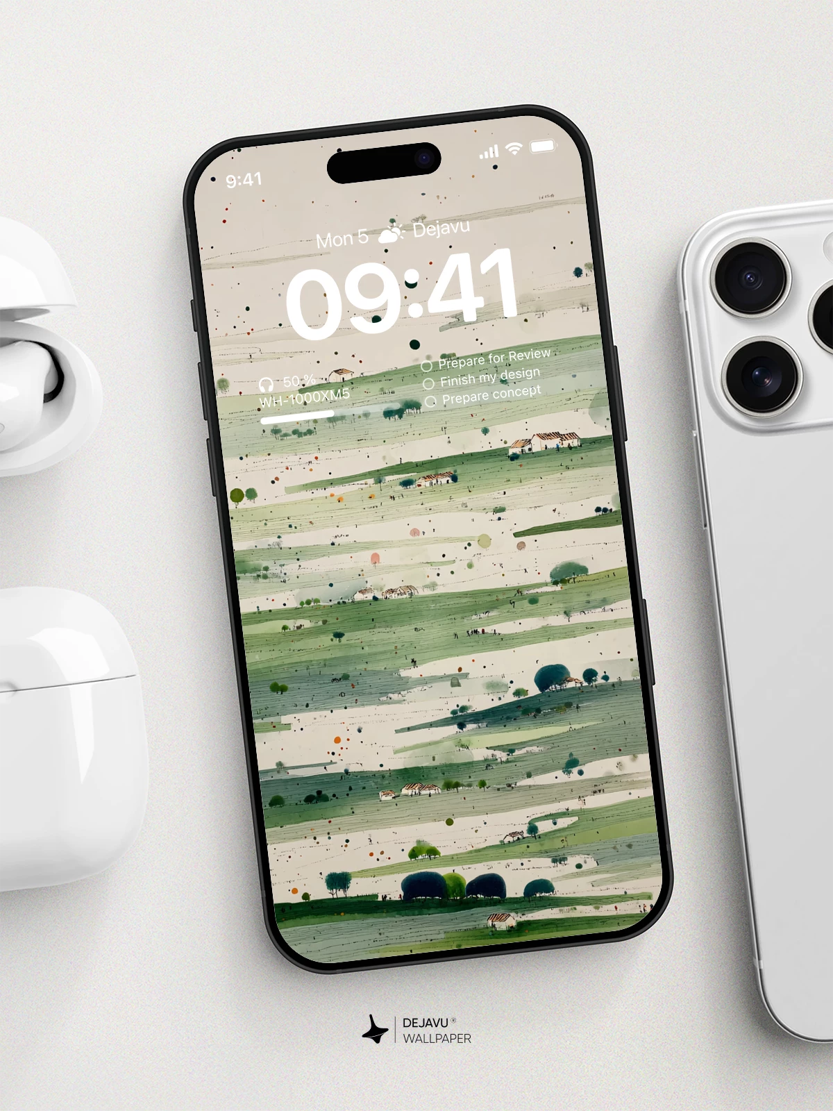 Tranquil Fields Watercolor Wallpaper 8K for Mobile