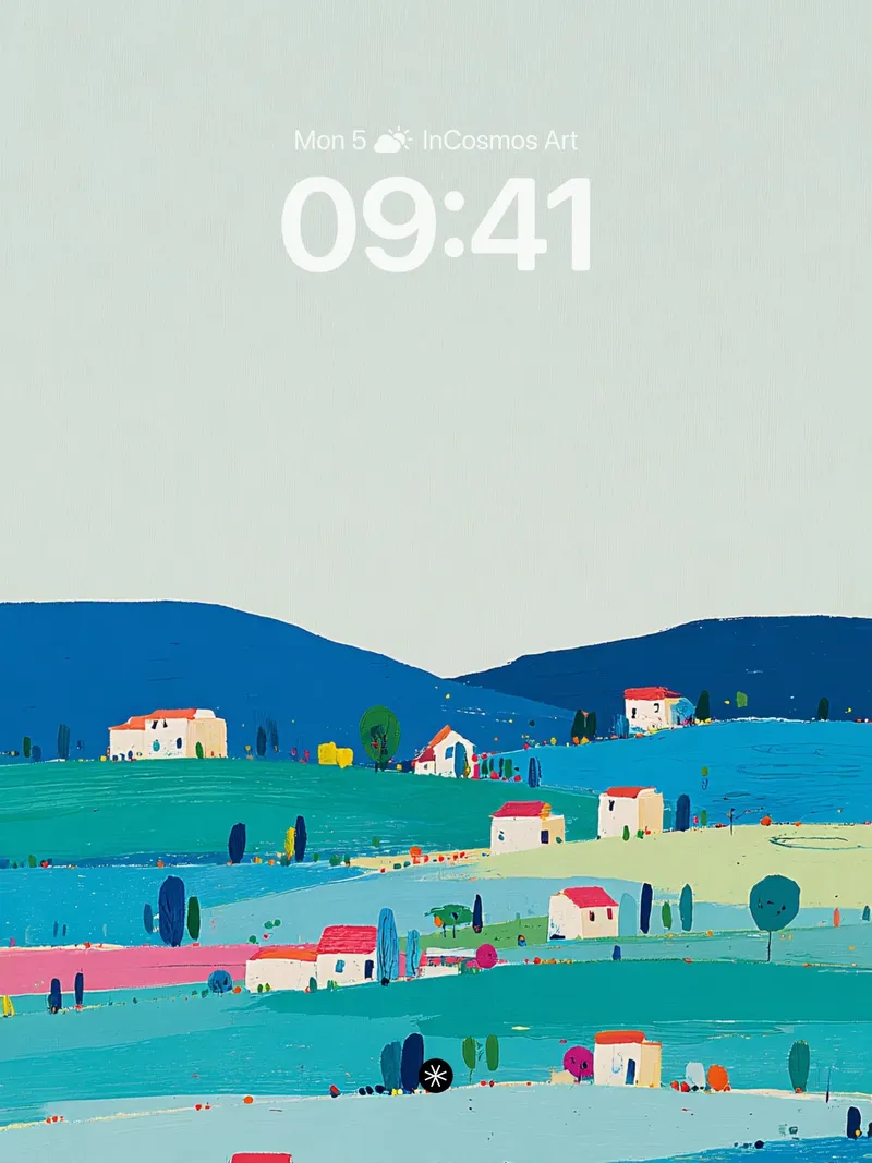 Pastel Hillside Village Background