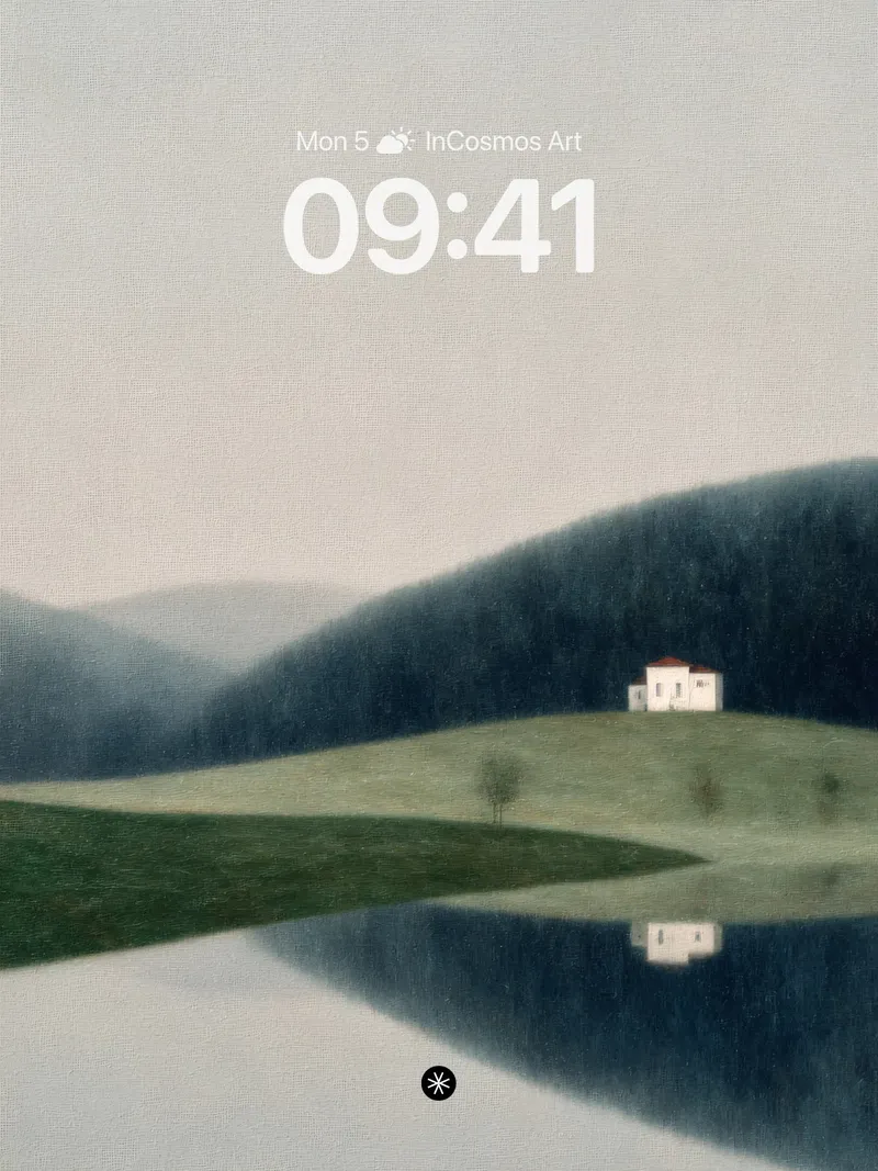 Serene Reflection Wallpaper with Misty Hills