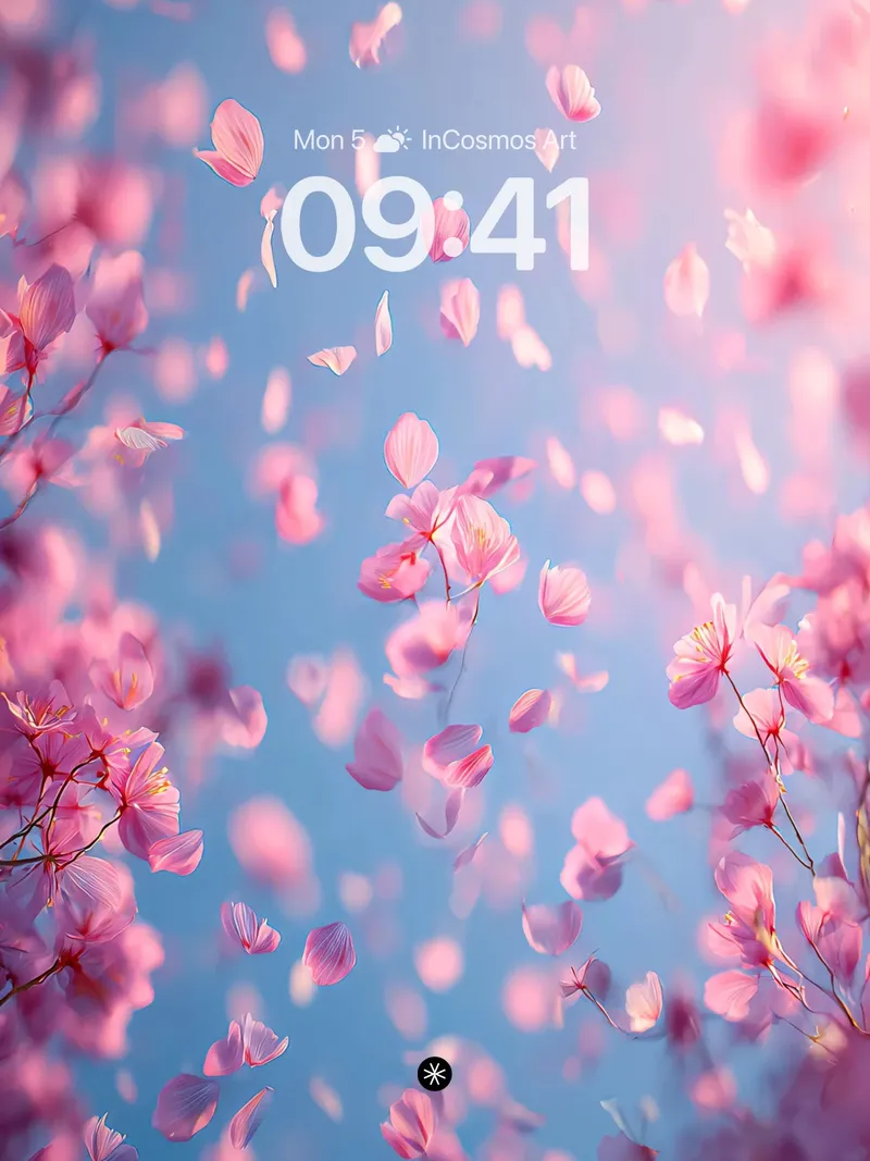 Soft Pink Petal Drift Wallpaper in Sky Haze