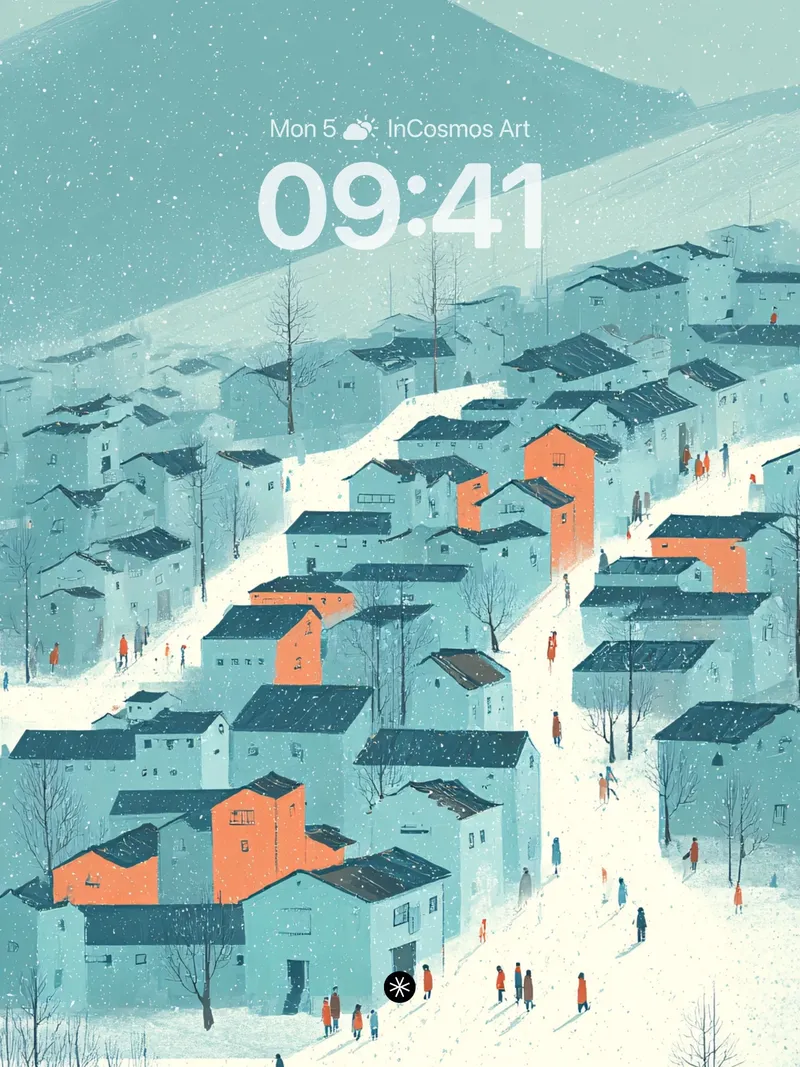 Cozy Snowy Village Winter Wallpaper Background