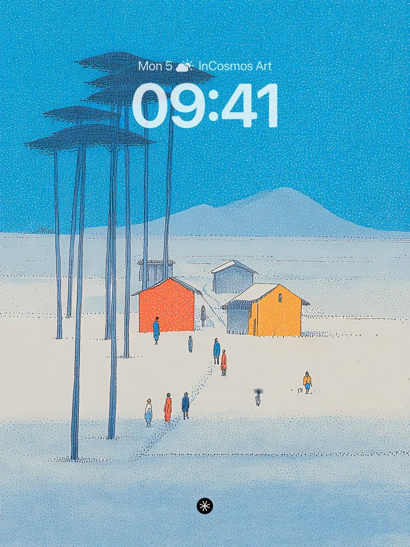Serene Winter Village Minimalist Background