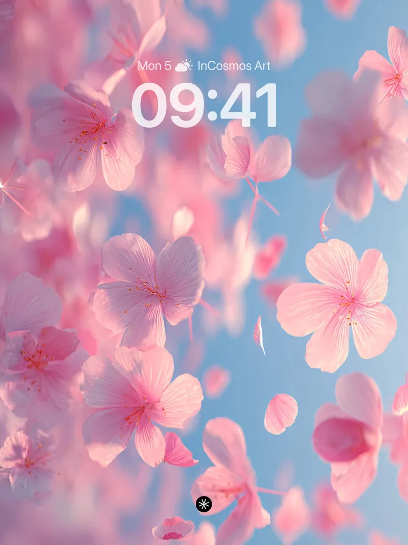Soft Pink Petal Drift Wallpaper in Sky Haze