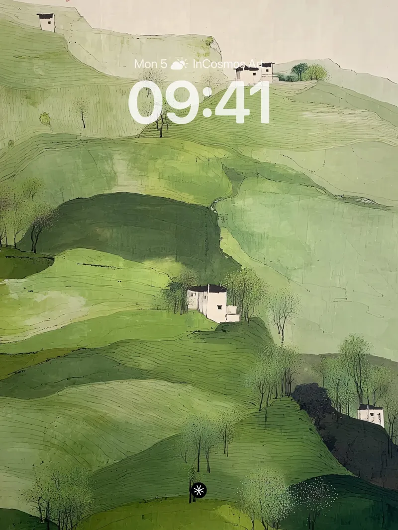 Tranquil Inkwash Hills Wallpaper with Whispering Greens