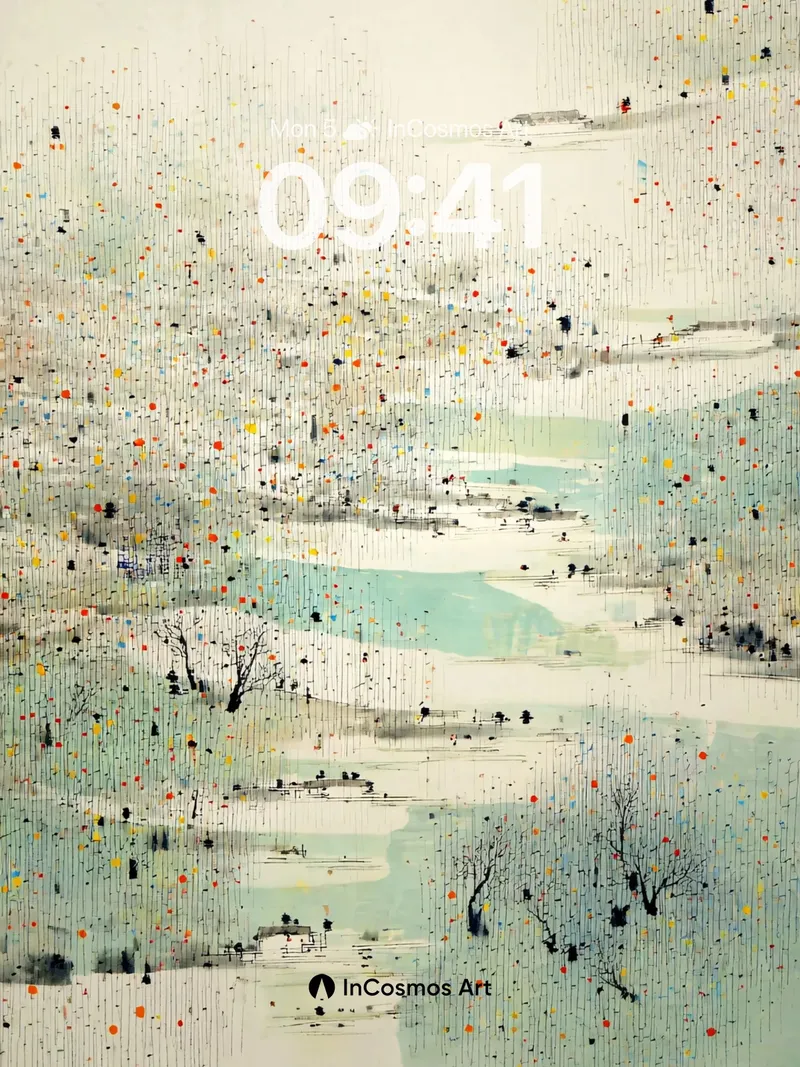 Serene Rainfall Wallpaper with Abstract Landscape
