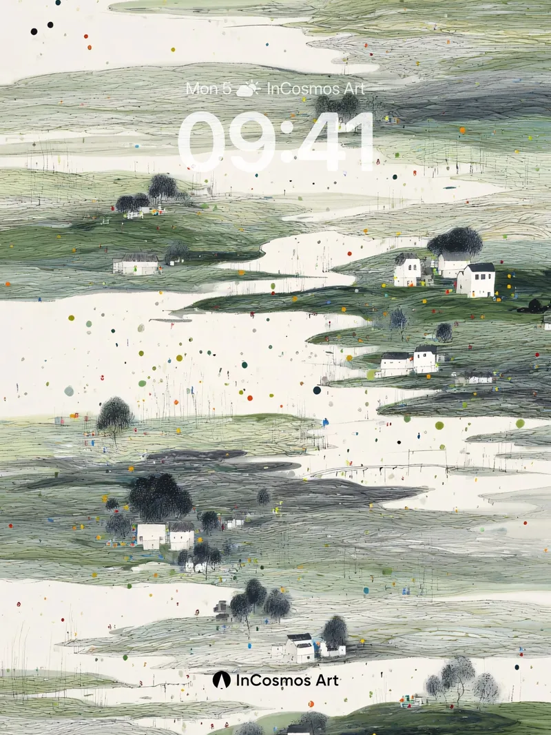 Serene River Valley Wallpaper with Ink Wash Hills