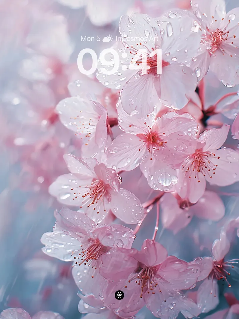 Serenity Petal Rain Wallpaper with Dew Drops