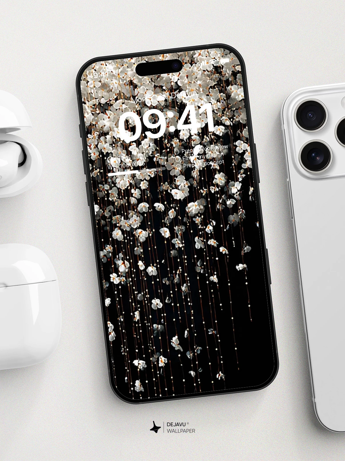 White Floral Cascade Wallpaper 8K