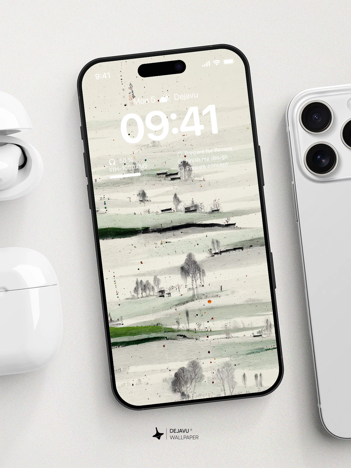 Wu Guanzhong Inspired Landscape 8K Wallpaper