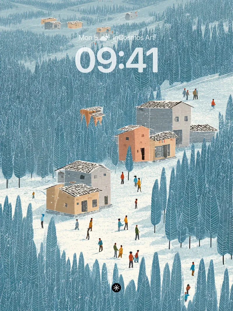 Winter Village Serenity Wallpaper Background