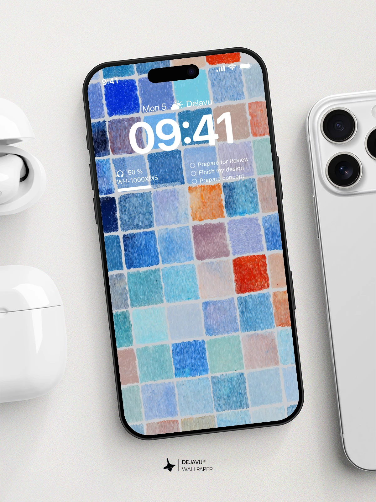 Woven Blue and Coral Grid Wallpaper 8K