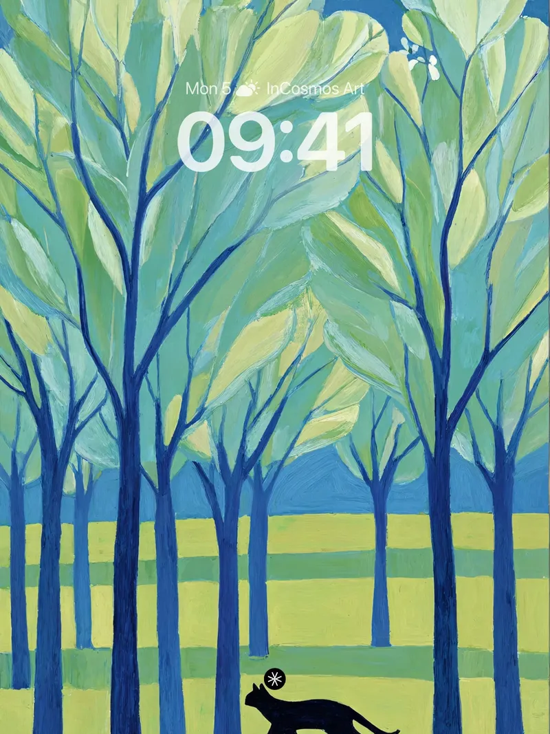 Mystic Forest Silhouette Wallpaper with Blue-Green Canopy