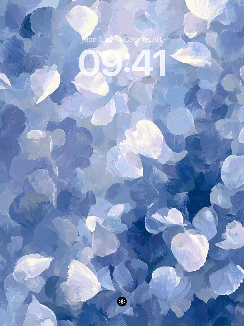 Serene Blue Petal Drift Wallpaper in Soft Haze