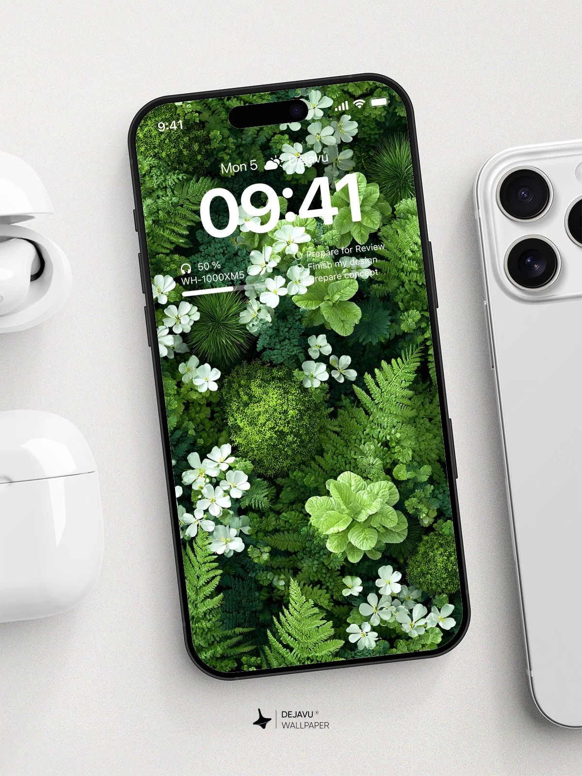 Lush Green Ferns and White Flowers Wallpaper 8K