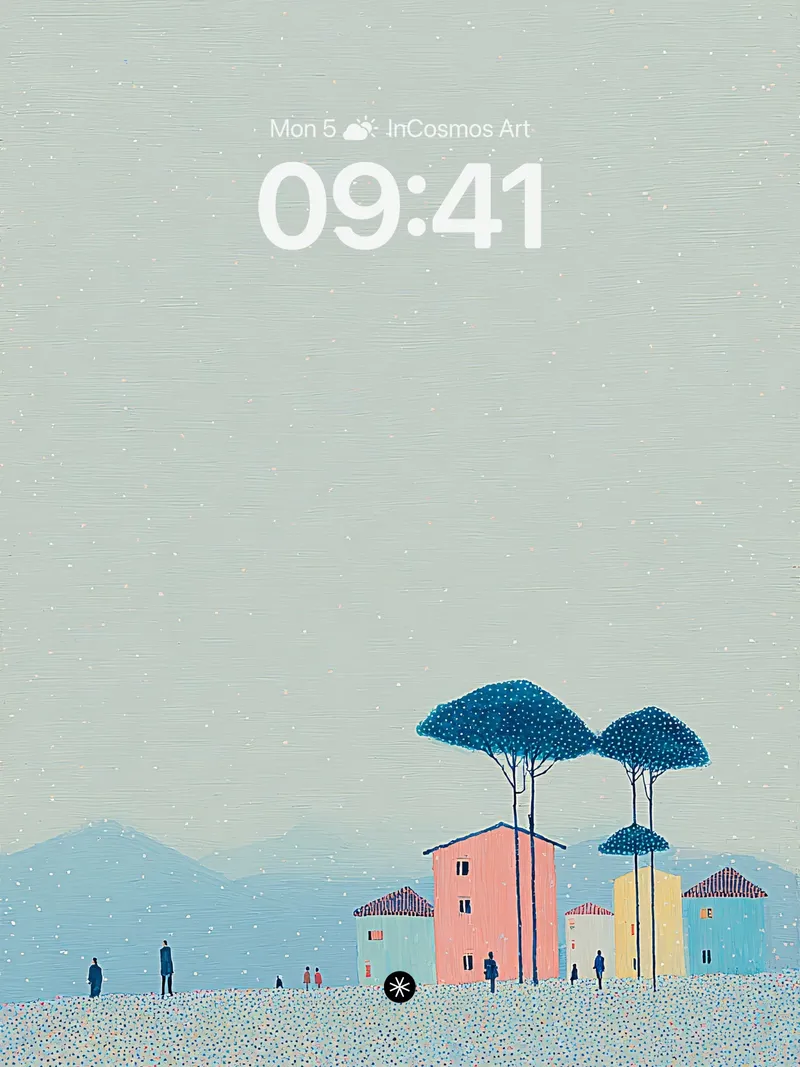 Serene Winter Village Wallpaper with Pastel Hues