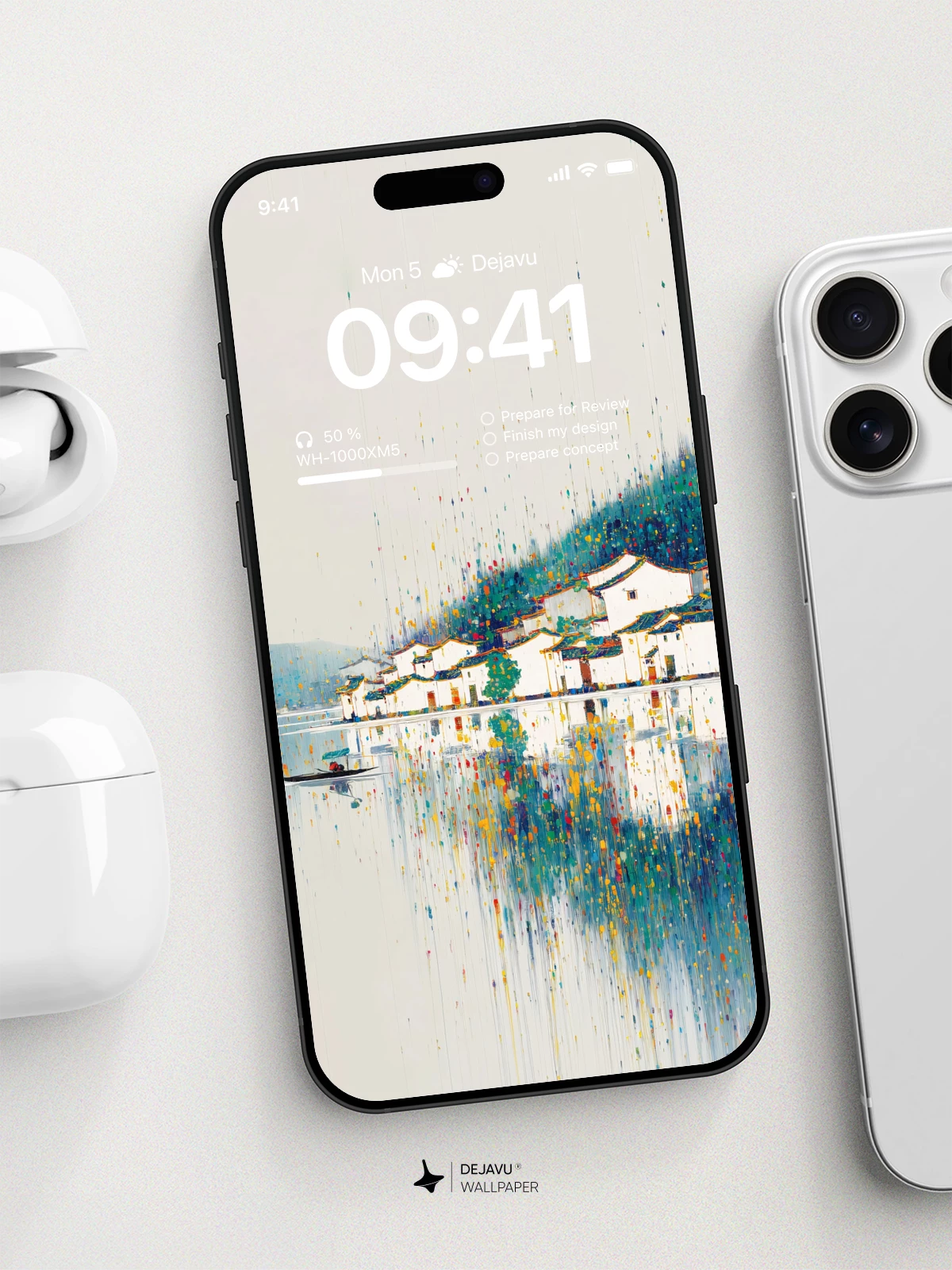 Wu Guanzhong Style Chinese Village 8K Wallpaper