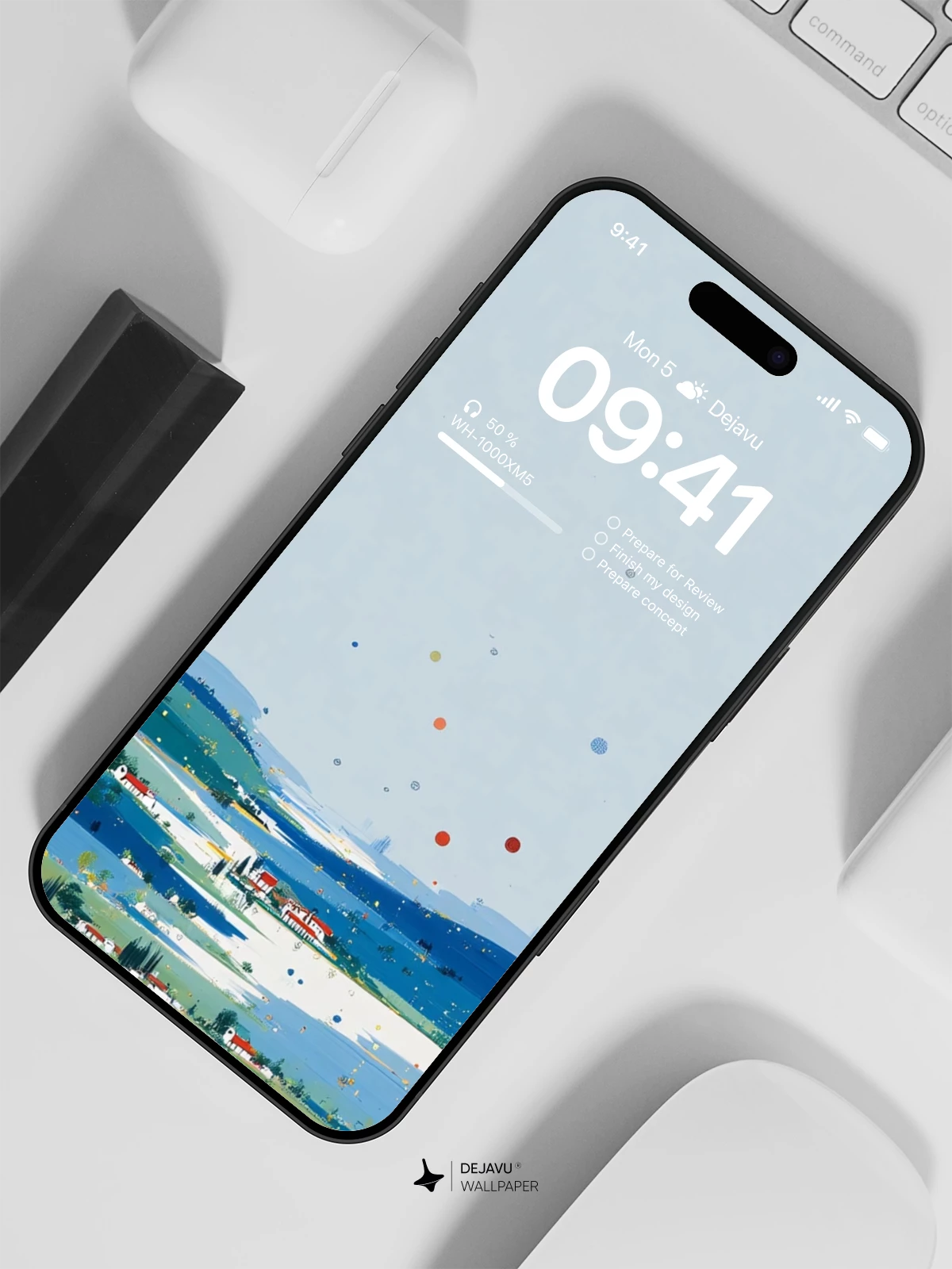 山丘河流气球风景壁纸 4K for iPhone Lock Screen