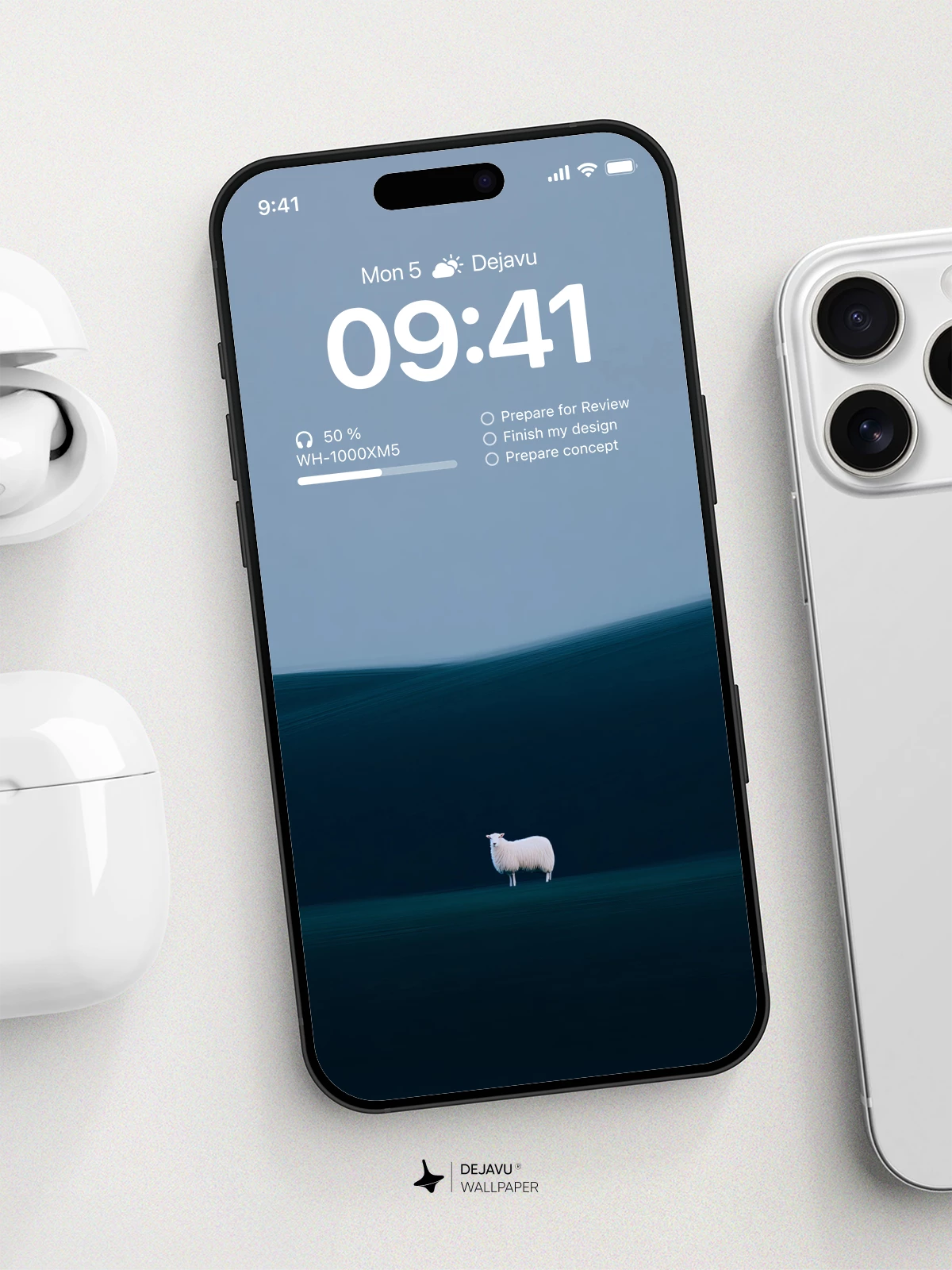 White Sheep Minimal Landscape Wallpaper 4K for iPhone Lock Screen