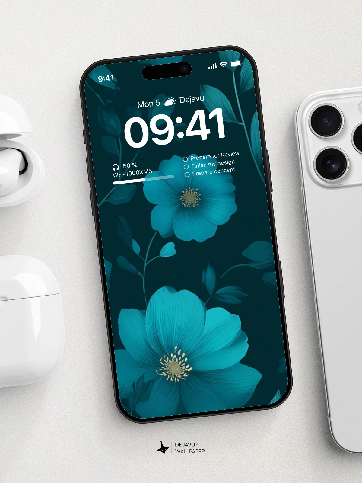 Teal Floral Wallpaper 4K for iPhone Lock Screen