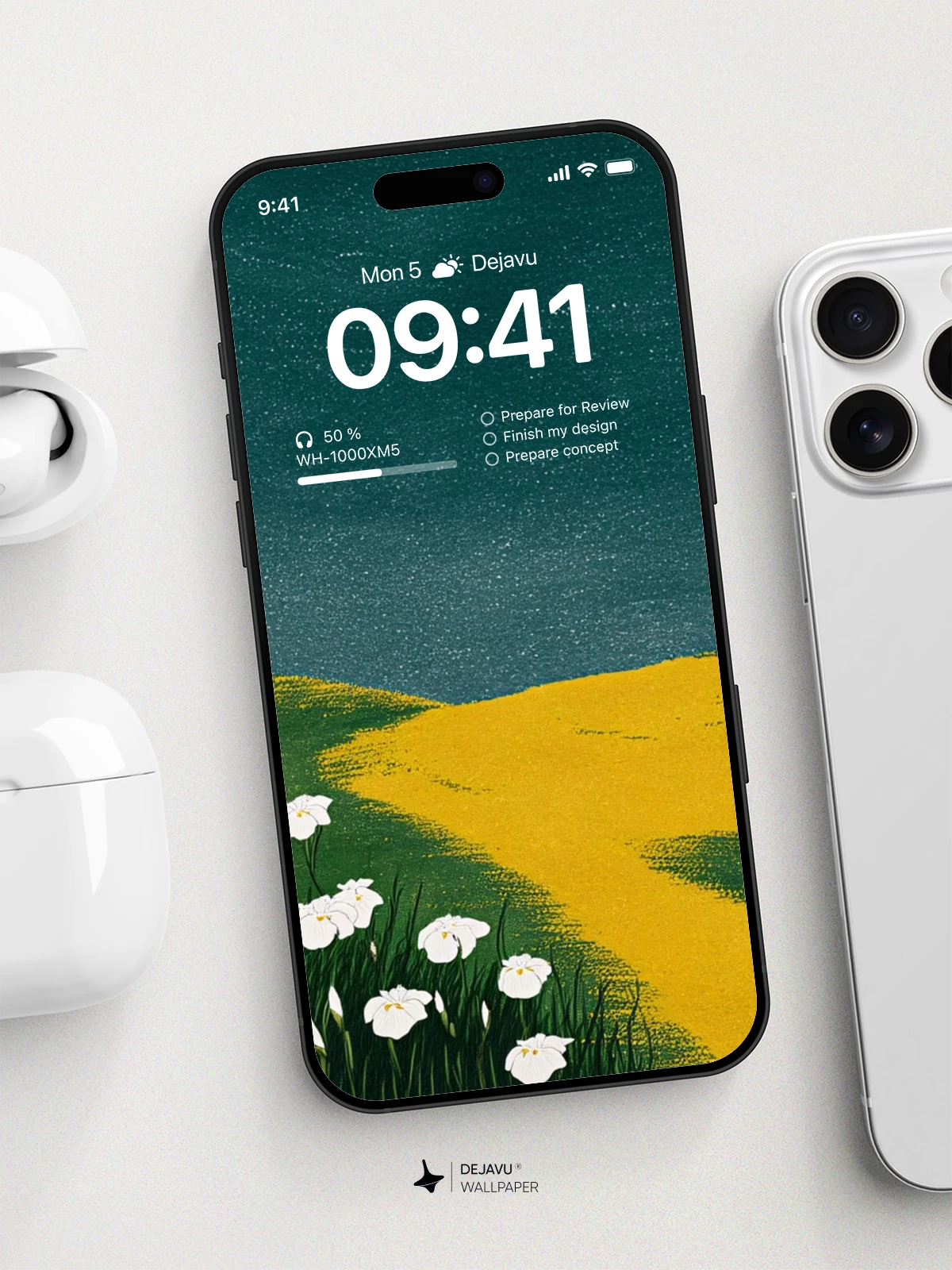 Yellow Hills and White Flowers Landscape Wallpaper 4K for iPhone Lock Screen