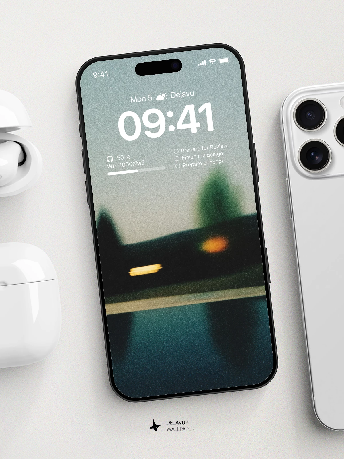 树木灯光倒影壁纸 4K 为iPhone锁屏