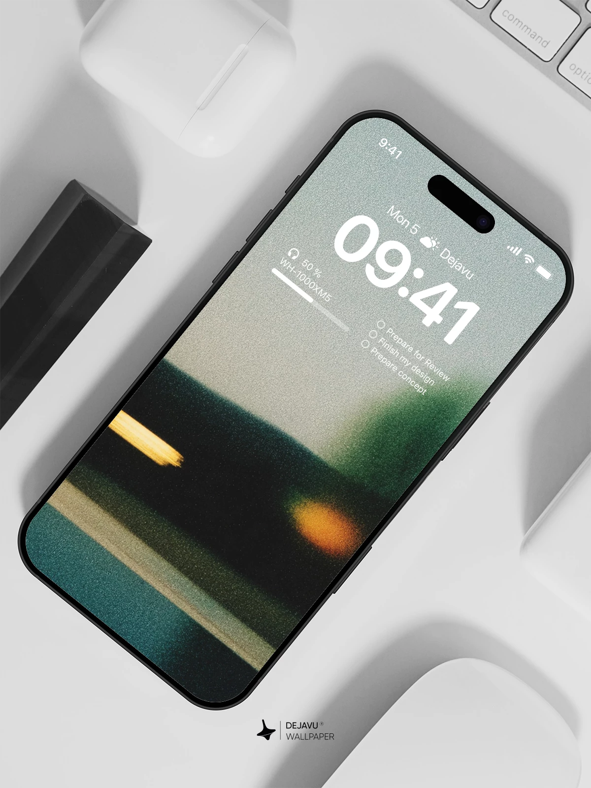 树木灯光倒影壁纸 4K 为iPhone锁屏
