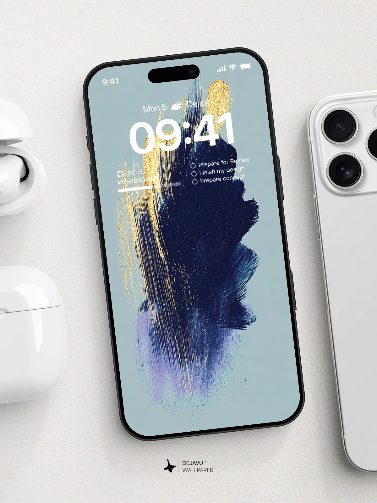 抽象笔触深蓝金紫渐变壁纸 4K 锁屏 iPhone